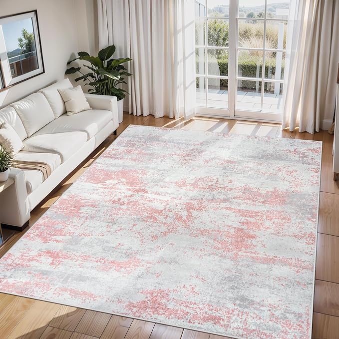 5x7 Area Rugs for Living Room Rug Washable: Abstract Rug for Dining Room Bedroom Carpet Non Slip 5 by 7 Indoor Modern Nursery Home Office Pink