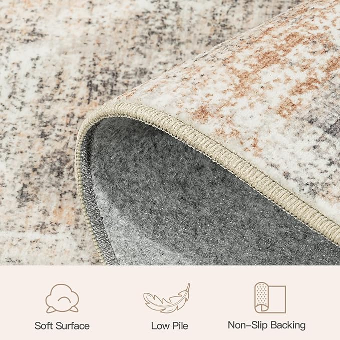 Lofus 6ft Area Rugs for Living Room, Gold Washable Area Rug with Non-Slip Backing,Soft Abstract Carpets for Bedroom Dining Room Home Office Indoor Nursery