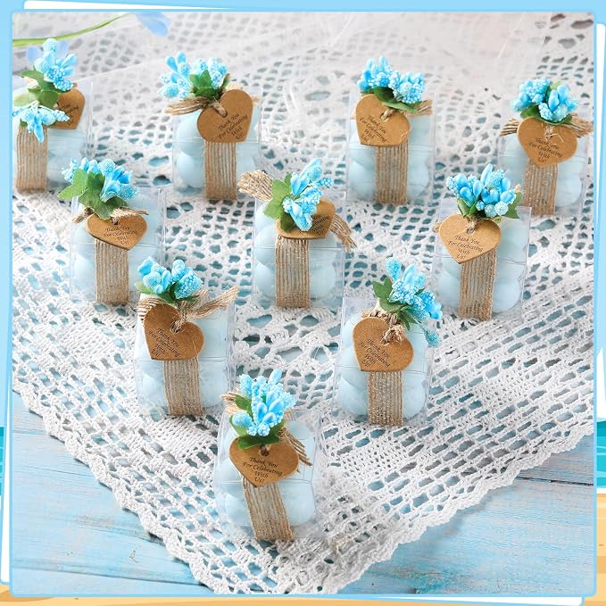 MTLEE Mini Bubble Candles Wedding Favors Gifts for Guests 1.57" x 1.38" Bubble Candles with Cards Dried Flowers DIY Gift Set for Baptism Party Bridal Shower Thank You Gifts(Blue,30 Sets)