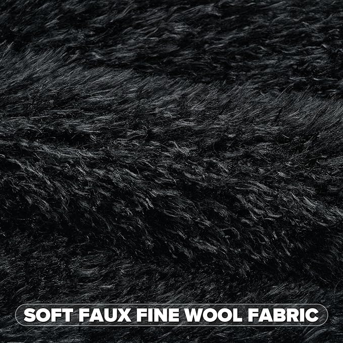 FUTEI Pack of 2 Shaggy Mongolian Faux Wool Throw Pillow Covers 18x18 Inch Soft Decorative Cushion Case for Couch Bed Living Room, Black