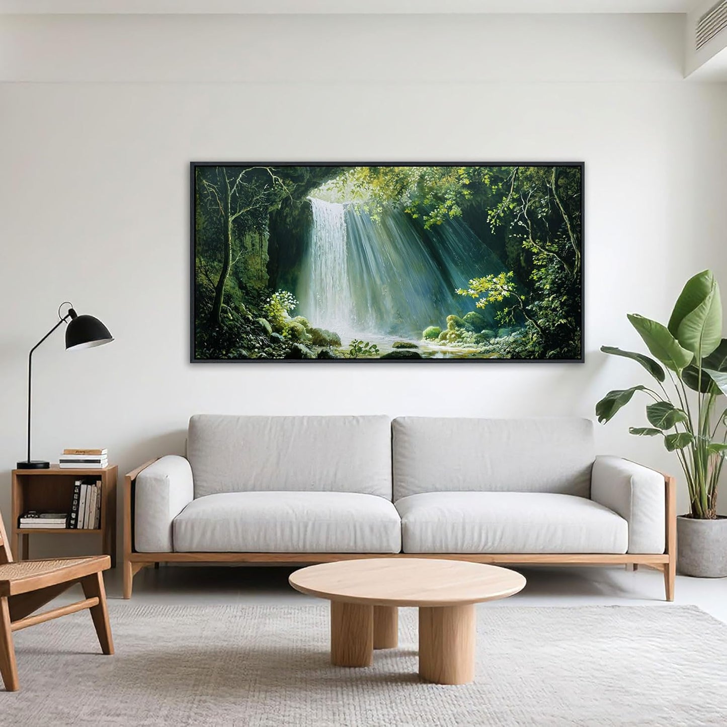 QZQCBLC Large Canvas Wall Art, Waterfall in the Sun Forest Landscape Pictures Artwork Green Valley Stone River Gallery Paintings for Living room Bedroom kitchen Home Office Decor 24x48 IN