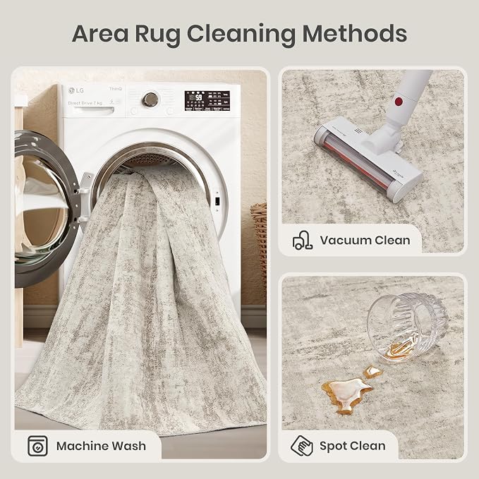 Valenrug Washable Rug 3x5 - Stain Resistant 3x5 Area Rugs for Living Room, Non Slip Backing Printed Rugs for Bedroom, Folable Area Rug(Beige,3'x5')