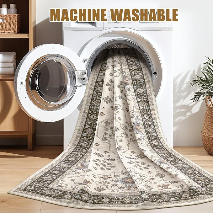 9x12 Area Rugs for Living Room - Large Carpet Ultra Thin Soft Washable Oriental Vintage Floral Distressed Big Indoor Carpets for Bedroom Nursery Dorm Home Decor Aesthetic - Brown Black