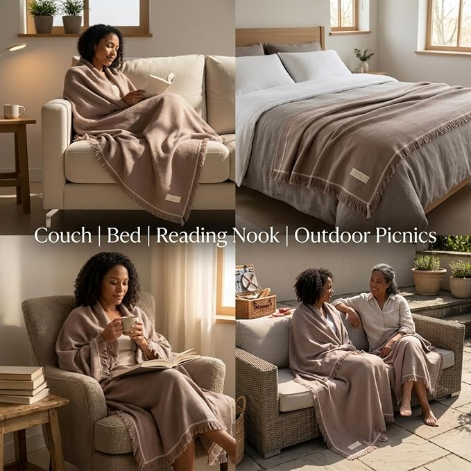 Odin Waffle Throw Blanket with Tassels, 50x66 Inch, 100% Turkish Cotton, Oeko-TEX Certified, Breathable Lightweight Throw for Couch, Sofa & Bed, Made in Turkey, Sand