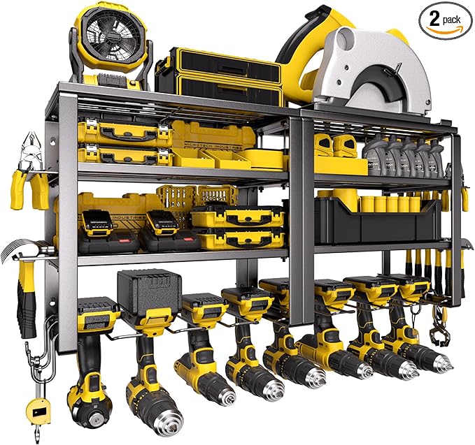 Spampur Power Tool Organizer Wall Mount, Heavy Duty 420LB with 8-Slot Drill Holder - All-in-One Garage Storage for Workshop, Christmas Gift for Men, Dad, DIYers, 15 Min Quick Assembly