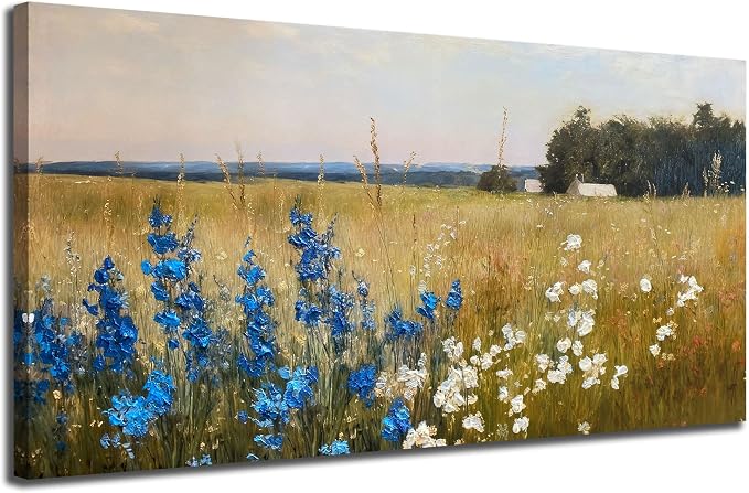 Ardemy Landscape Wall Art Canvas -Texture Strokes Vintage Countryside Serene Extra Large Framed 58"x29" Painting for Living Room, Flower Field Artwork Prints Bedroom Dining Room Home Office Wall Decor