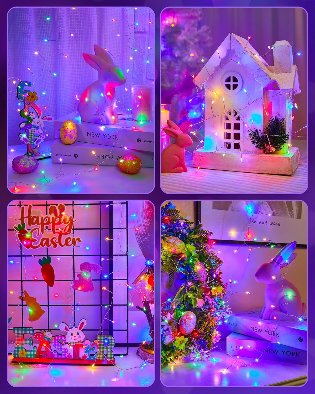 Fairy Lights Battery Operated, Twinkle String Lights Silver Wire 5 FT 60 LED Firecracker Starry Lights for DIY Wreath Home Wedding Bedroom Mason Jar Holiday Easter Decoration, Pink + Multicolor