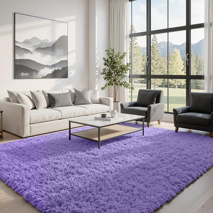 6x9 Area Rugs for Living Room Rug: Soft Fluffy Shag Purple Rugs for Bedroom, Non-Slip Large Fuzzy Plush Rug Indoor Floor Carpet for Nursery Kids Boys Girls Room, Dorms, Playroom, Modern Home Decor