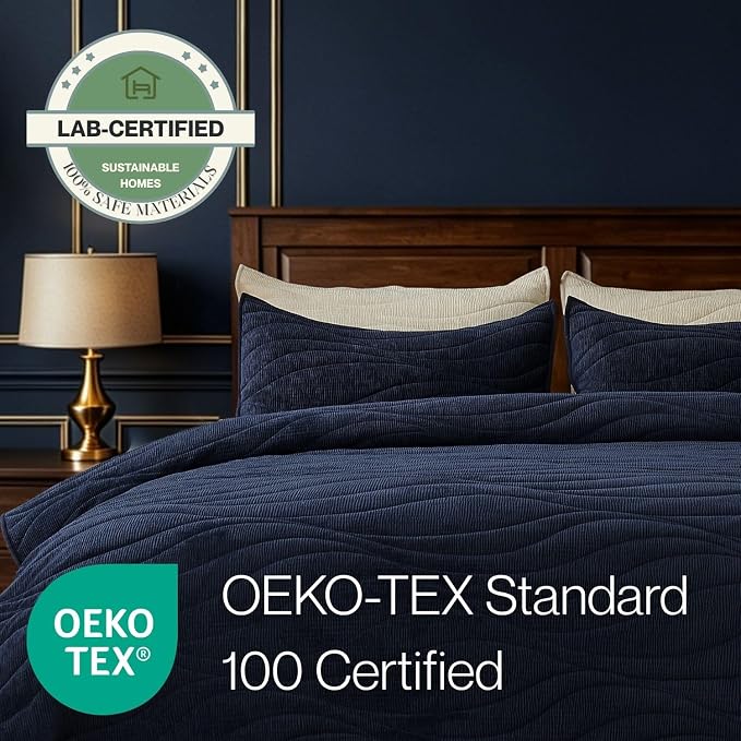 DOWN HOME Crinkle Textured Velvet Quilt Set with Shams, All-Season Luxury Modern Bedding,Easy Care Comforter,Ultra-Soft,Lightweight & Breathable, Cali King, Imperial Blue