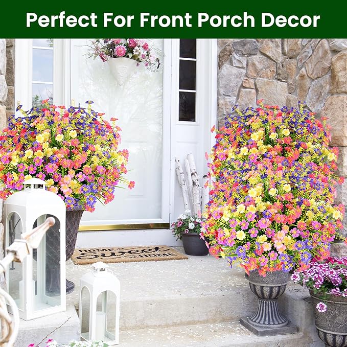 trytuny 10 PCS Artificial Plants Outdoor,Artificial Flowers UV Resistant Fake Flowers,Fake Plastic Faux Flowers for Porch Window Box Home Garden Decor