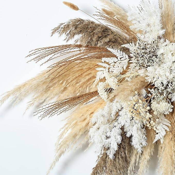 Natural Dried Flower Wall Swag – Boho Pampas Grass DIY Arch Decor Kit, Rustic Cloud Arrangement(Rustic Pampas Spray)