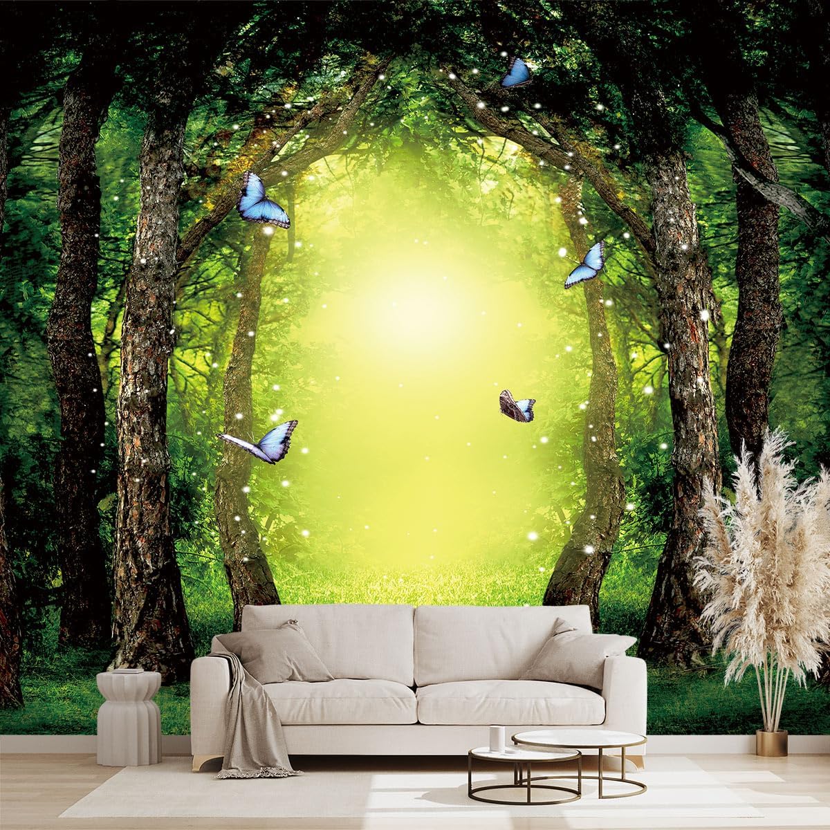 Classy Dream Butterfly Forest Tree Wallpaper for Bedroom Jungle Woodland Wall Mural Living Room Large Woods Adhesive Fabric decorr - 137"x96"（Not Peel and Stick）