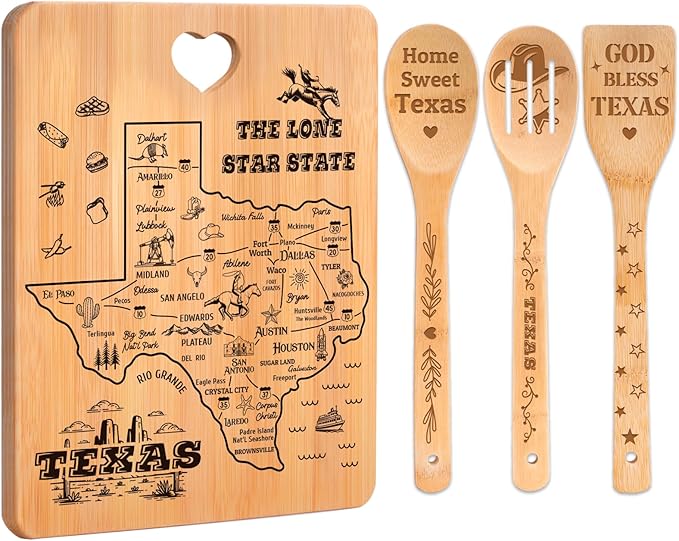 Texas Gifts Cutting Board Set, Texas Souvenirs, Texas Kitchen Decor with State Map Design, Charcuterie and Serving Board, Home Sweet Texas Theme Gifts for Texas Lovers.