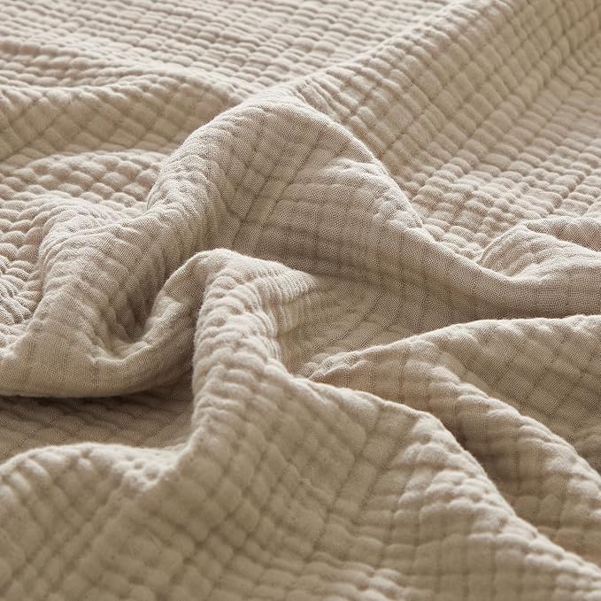 PHF 100% Cotton Muslin Blanket King Size 108"x90", 4-Layer Lightweight Gauze Throw, Breathable Cloud-Soft Minimalist Blanket for Bed, Couch, Camping & Baby, Taupe, Ideal Gift
