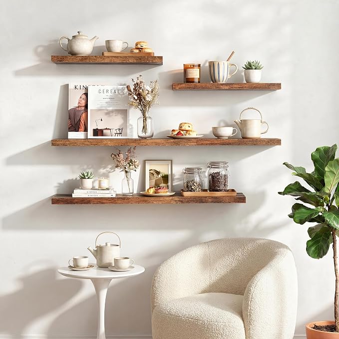 Dreamland 20 Inches Floating Shelves for Wall,9.3" Deep Long Floating Shelves Set of 2,Large Display & Storage Shelf,Wall Shelf for Bathroom Bedroom Living Room Kitchen Office,Rustic Brown