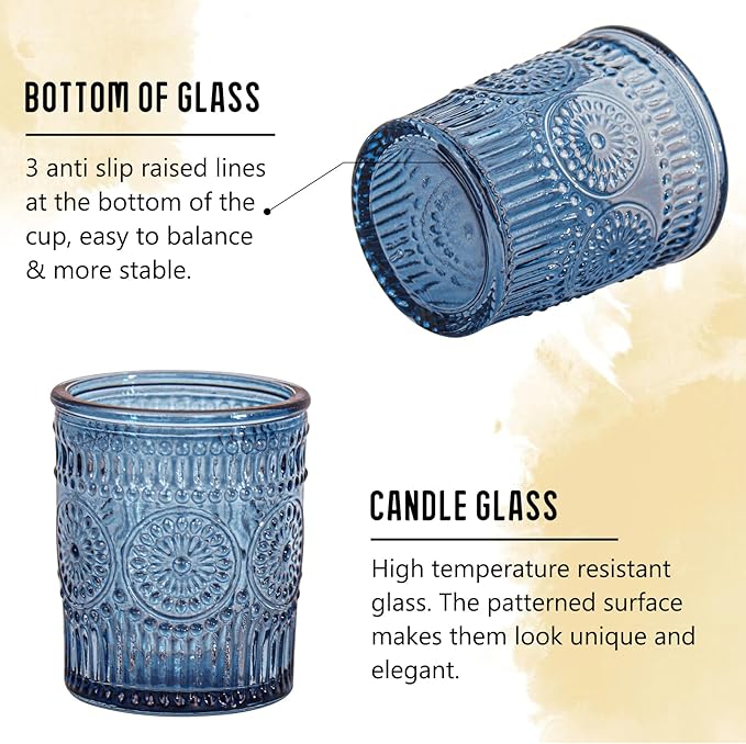 24 Pcs Blue Glass Votive Candle Holders, Tealight Candle Holders for Table Centerpieces, Vintage Candle Holder Bulk, Boho Wedding, Home, Bridal Shower, Birthday Party Table Decor (Blue)