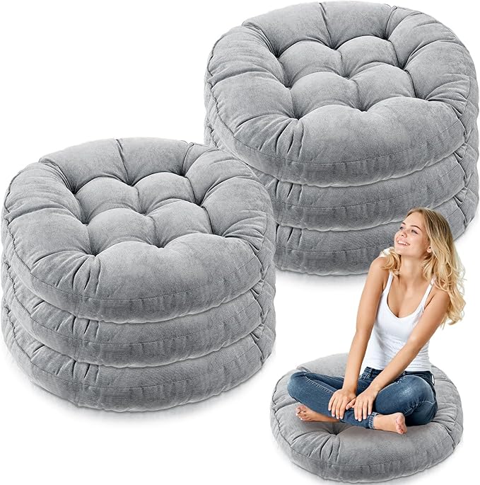 Jerify 6 Pcs Floor Pillow Cushions Large Round Square Large Meditation Floor Pillow for Classroom Adult Meditation Picnic Party Seating Learning Daycare School (Round,Light Gray)