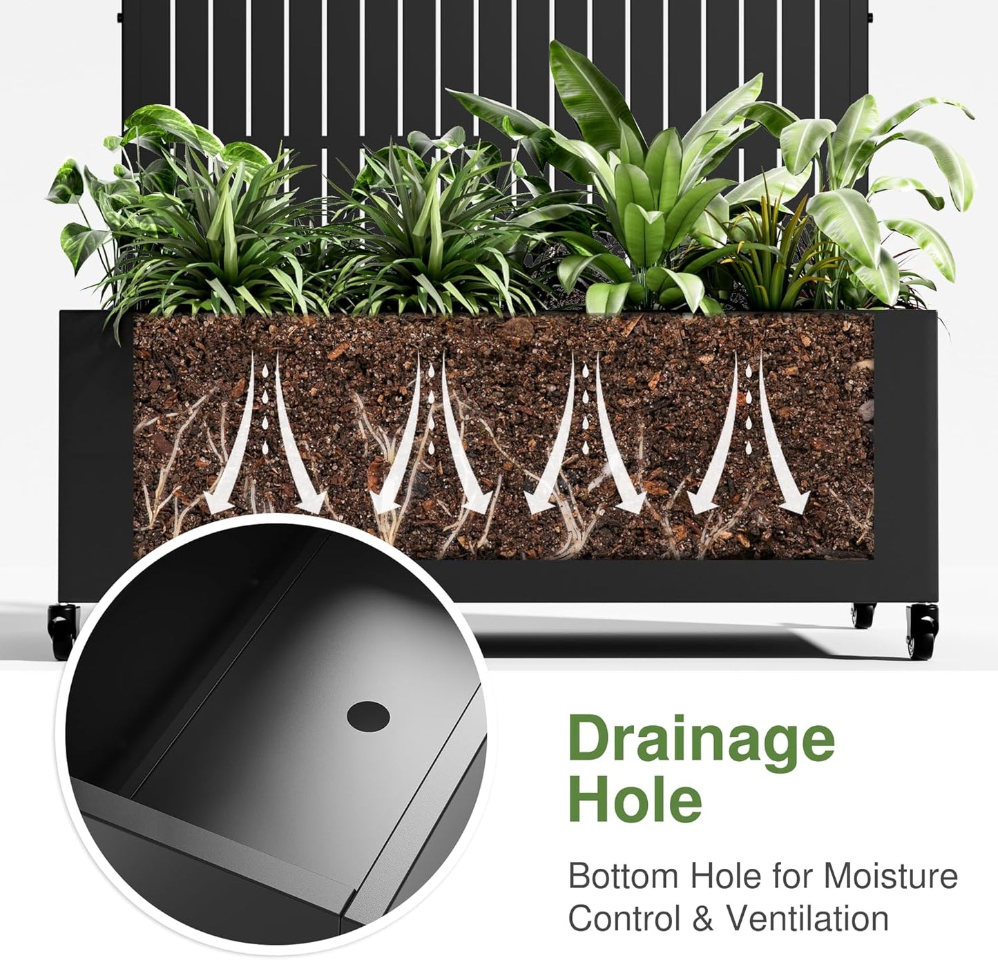 Casaphoria Metal Raised Garden Bed with Trellis and Wheels, 72"x35"x16" Planter Box for Climbing Plants, Vegetables & Vines, Features Drainage Holes and Privacy Screen (Black-Fence)