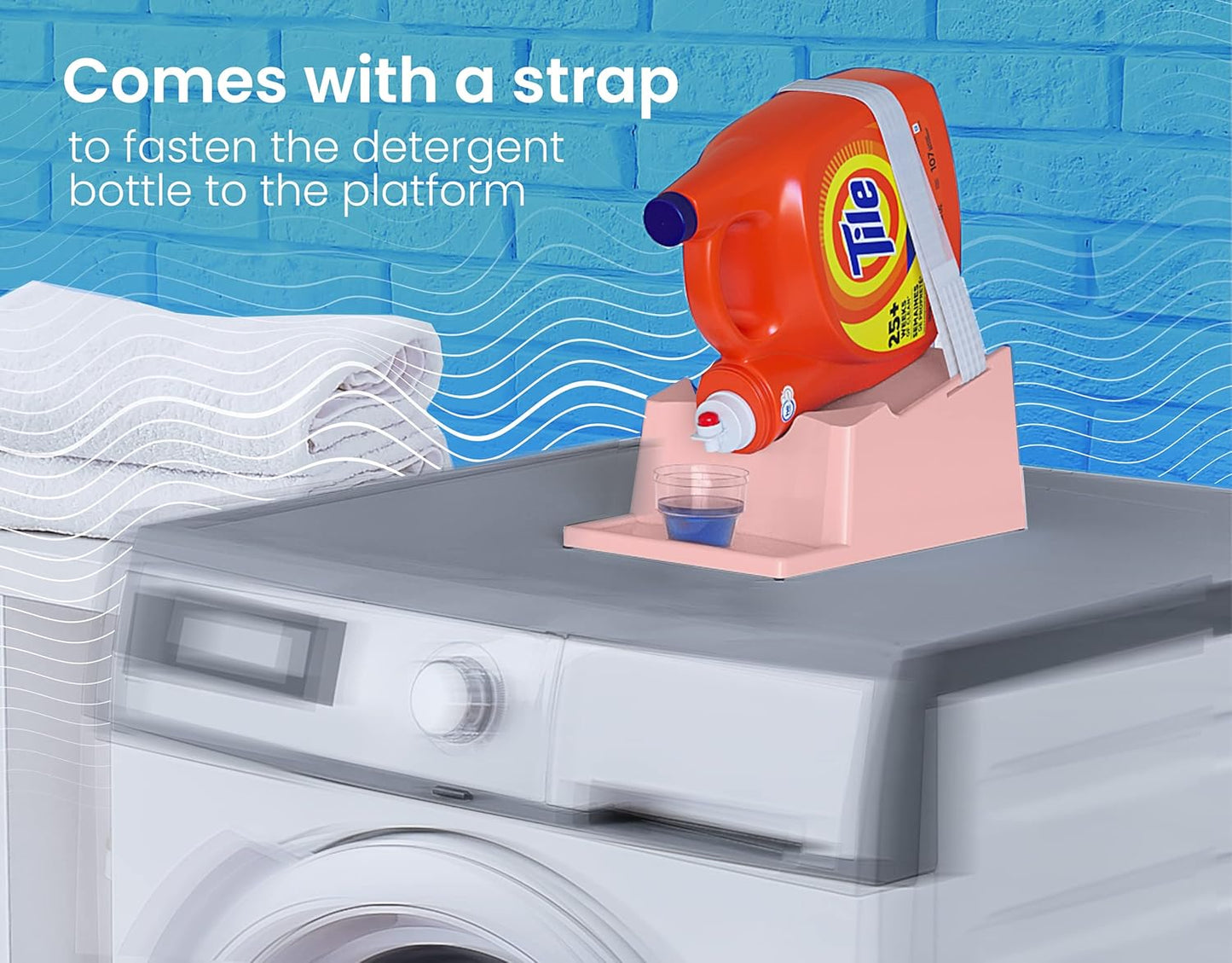 TidyFriend Liquid Laundry Detergent Holder Stand with Drip Tray & Rubber-Grip Feet, Stand for Laundry Room Organization and Storage, Fabric Softener Dispenser with Cup Holder for Easy Pouring (Rose)