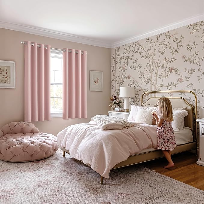 MIULEE Baby Pink Blackout Curtains for Bedroom Living Room 63 Inches Long 2 Panels, Thermal Insulated Room Darkening Drapes Solid Grommet Noise Reduction Light Blocking Window Treatments 50x63 Inch