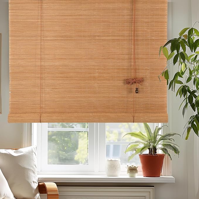 Outdoor Bamboo Roller Blinds Shades, Vertical Lifting and Breathable Waterproof Design, Sun Shade, Blackout and Ventilation, Easy Installation,48" W×72" H