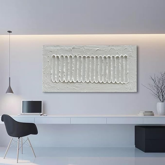 NANKAI Art 24x48 Inch White Minimalist Abstract Oil Painting Home Wall Decor