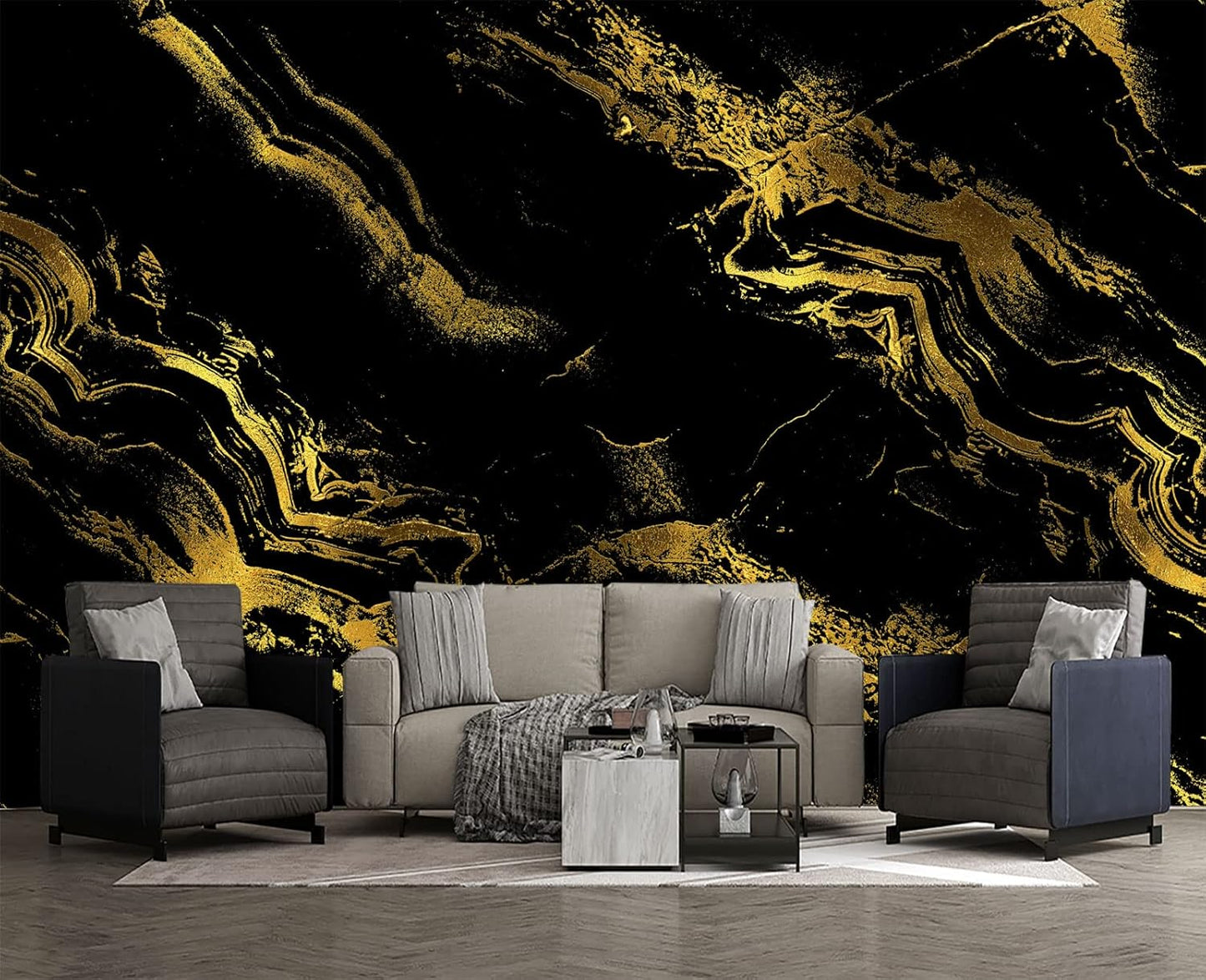 Black Gilded Marble Wall Mural Wallpaper for Bedroom 103" x 69"
