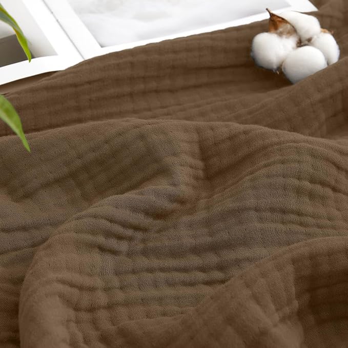 David's Home Soft Muslin Blanket Queen Size for Adults, 60% Rayon 40% Cotton, Breathable Lightweight Cooling Blanket for Hot Sleepers, 4-Layer Cozy Gauze for Bed, 90"x90", Chocolate