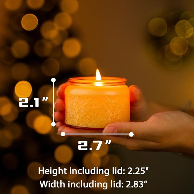 4 oz Orange Mandala Glass Candle Jars with Bamboo Lids, 18 Pack | Patented Embossed Design, Includes Wick Centering Devices & Warning Labels, Multiple Color Options