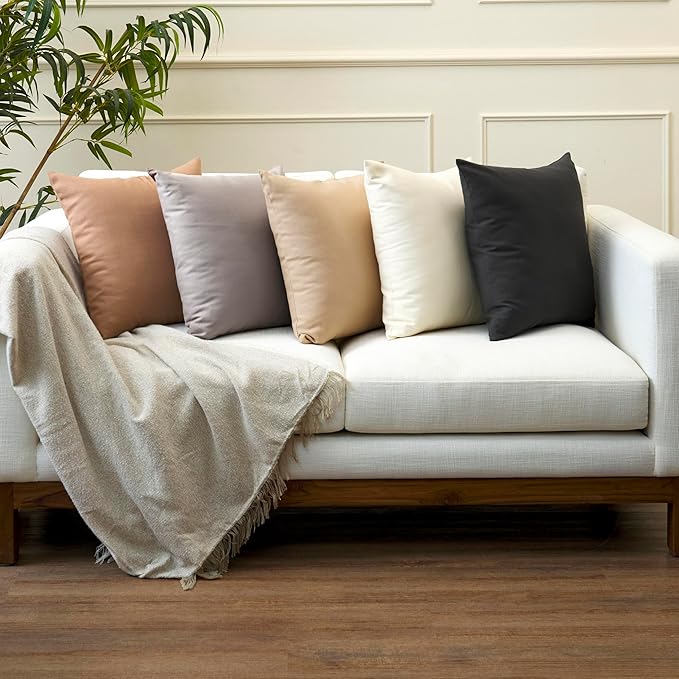 Encasa XO Throw Pillow Covers 24x24 in Set of 2 Beige | No Inserts | Cotton Pillow Covers for Living Room, Bed, Sofa, Couch | Decorative Cushion Covers with Improved Zipper