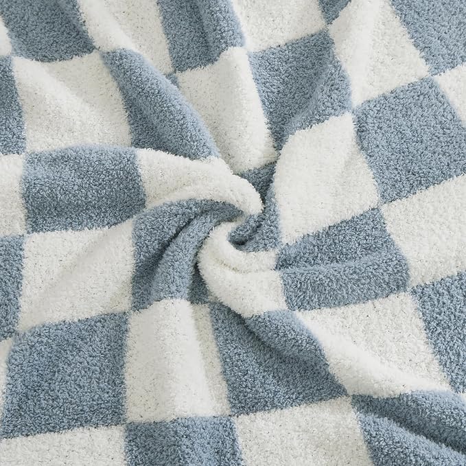 WRENSONGE Soft Checkered Throw Blanket for Couch-Cozy Warm Knitted Blankets | Lightweight Warm Fluffy Decor for Women, Mom, Her & Girls, Sofa, Chair, Bed, 50x70in, Grey Blue