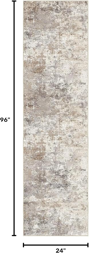 UERMEI 2x8 Washable Runner Rug for Hallway, Non Slip Low Pile Kitchen Carpet, Neutral Modern Abstract Indoor Floor Mat for Entryway Laundry, Kid & Pet Safe High Traffic Area, Brown Grey