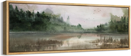 MUDECOR Large Framed Canvas Print Wall Art Tranquil Lake Reflections Nature Landscape Illustrations Antique Retro Fine Art Illustrations Decorative Colorful for Bedroom - 60"x20"