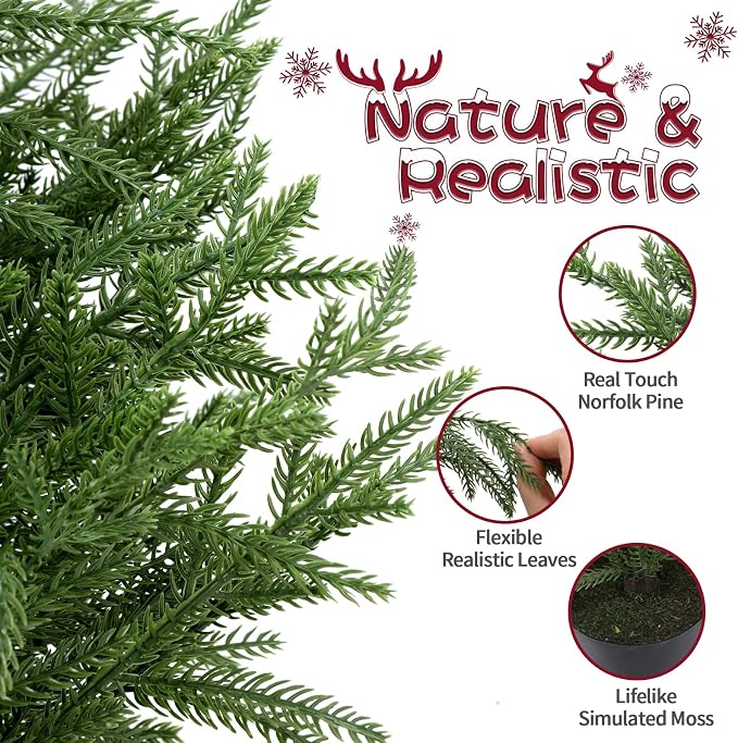 ENVEN Outdoor Artificial Topiary Cedar Tree Real Touch Faux Pine Evergreen Shrub Plant UV Resistant Greenery Tree with Pot Realistic Cypress Front Porch Decor (3FT-1Pack Nofolk Pine)