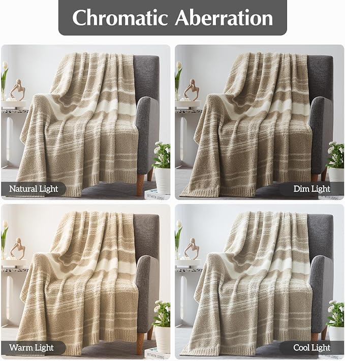 WRENSONGE Soft Throw Blanket for Couch-Cozy Reversible Knitted Blankets | Lightweight Warm Fluffy Decor for Women, Mom, Her & Girls, Sofa, Chair, Bed, 50x70in,Khaki Stripe