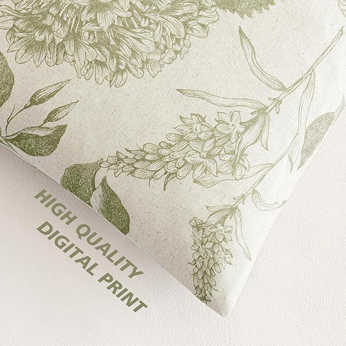 Foindtower Set of 2 Linen Floral Throw Pillow Covers Vintage Accent Print Decorative Cozy Cushion Covers Farmhouse Boho Home Decor for Sofa Chair Couch Bedroom Living Room,22×22 Inch,Light Green