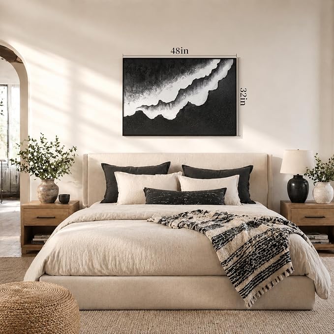 CCPEAR Ocean Wave Abstract Wall Art 32x48 Inch, Large Wall Art with Frame for Living Room Bedroom Office Modern Coastal Wall Decor Artwork Decoration
