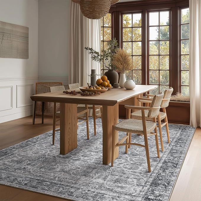 Washable Rugs for Living Room: 5x7 Area Rugs for Bedroom Ultra Soft Non-Slip Stain Resistant Vintage Boho Large Carpet for High-Traffic Dining Room - Farmhouse Decor