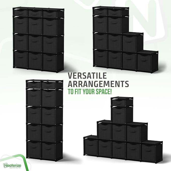 Cube Storage Organizer with Storage Bins Included - The Perfect Closet Organizers and Storage Solution. Includes 12 Storage Cubes, Great For Toy Storage, Closet Storage, Clothes Storage (Black)