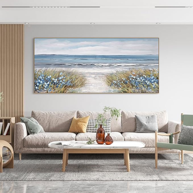 XLSJERST Beach Wall Art for Living Room - Extra Large 70x31 Inches Coastal Canvas Framed Print Picture Farmhouse Boho Artwork for Bedroom Office Home Decor