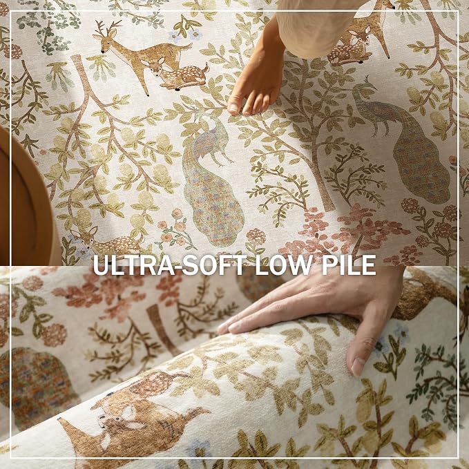 Washable Living Room Area Rug: 8x10 Rugs for Bedroom Vintage Stain Resistant Non Slip Low Pile Large Carpet Rugs for Kitchen Dining Room Farmhouse Kids Room Nursery Indoor
