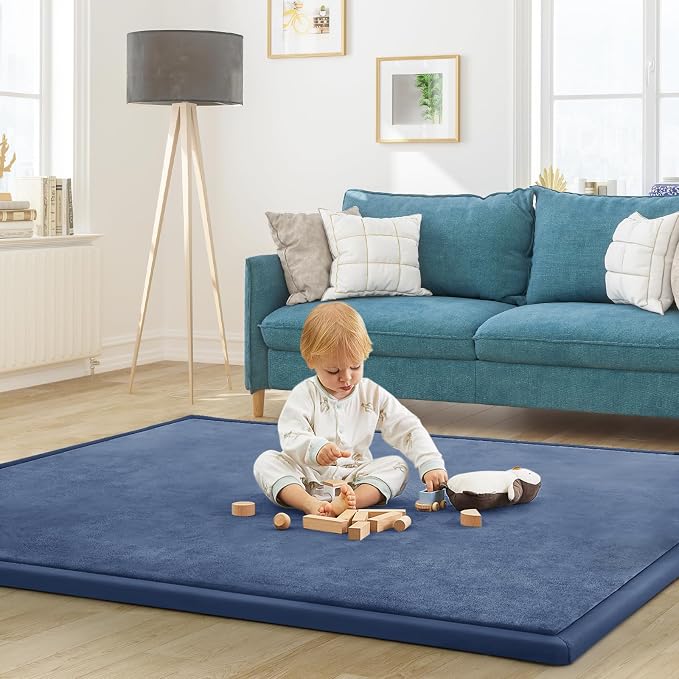 Baby Play Mat for Floor Nursery Rug Muscle Mat Area Rug Playroom Rug 79"x118" Playpen Mat Elastic Foam 1.3" Thick Crawling Mat for Babies,Toddlers, Infants, Kids,Sapphire Blue