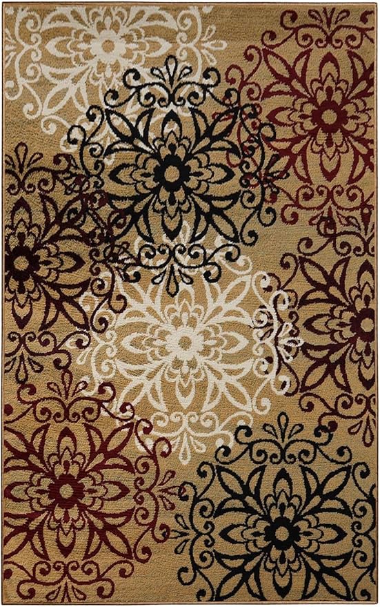 Superior Indoor Area Rug, Jute Backing, Plush Rugs for Entry, Office, Living, Dining, Kitchen, Hardwood Floors, Vintage Aesthetic, Boho Home Decor, Leigh Collection, 4' x 6', Gold