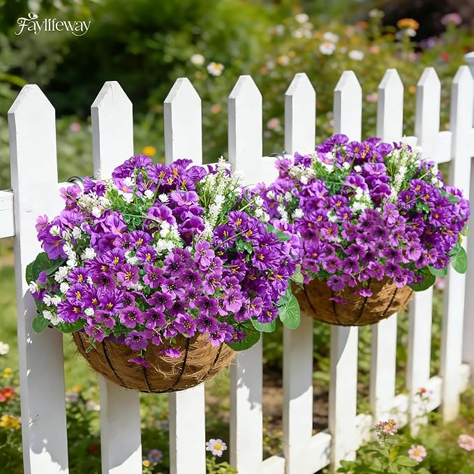 16 Bundles Artificial Flowers for Outdoors, UV Resistant Silk Faux Flowers for Outside Planters,Garden,Porch,Patio,Yard,Home Decor(Purple)