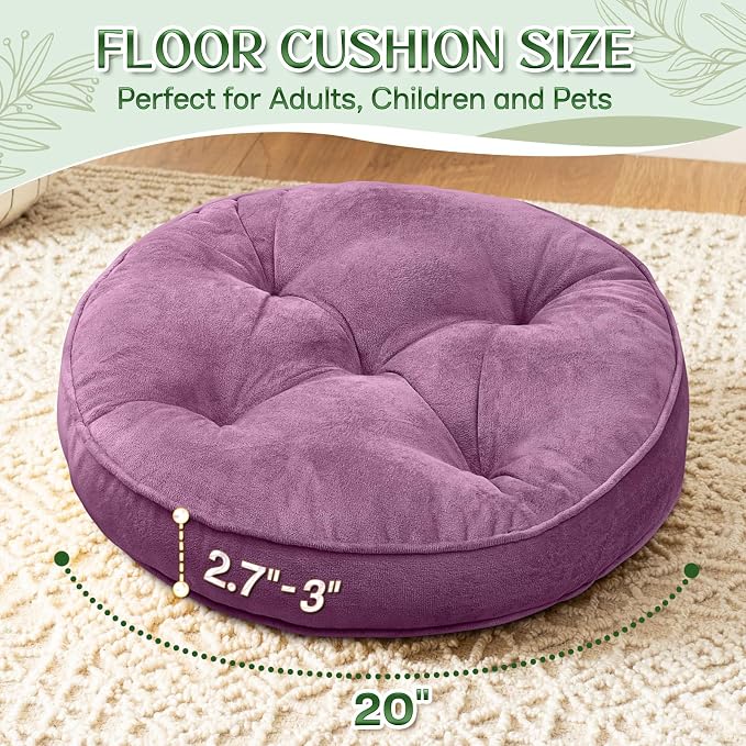 1 MIDDLE ONE Floor Pillow Set of 2, Memory Foam Meditation Cushion, Floor Cushions for Adults Sitting, Large Round Seat Cushions for Yoga, Living Room, 20x20 Inch (Round | Pearly Purple)