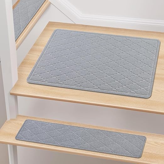 KOOTETA Non Slip Stair Treads Landing Rug for Wooden Steps Indoor, 20"X32" Landing Slip Resistant Stair Rugs for Kids and Dogs, Polyester Stair Landing Mat,Grey