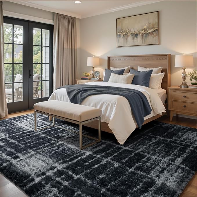 5x7 Ft Large Shag Rugs for Bedroom Living Room, Tie Dyed Ultra Soft Fluffy Furry Area Rug for Indoor Floor, Aesthetic Carpet for Home Decor (Grey)