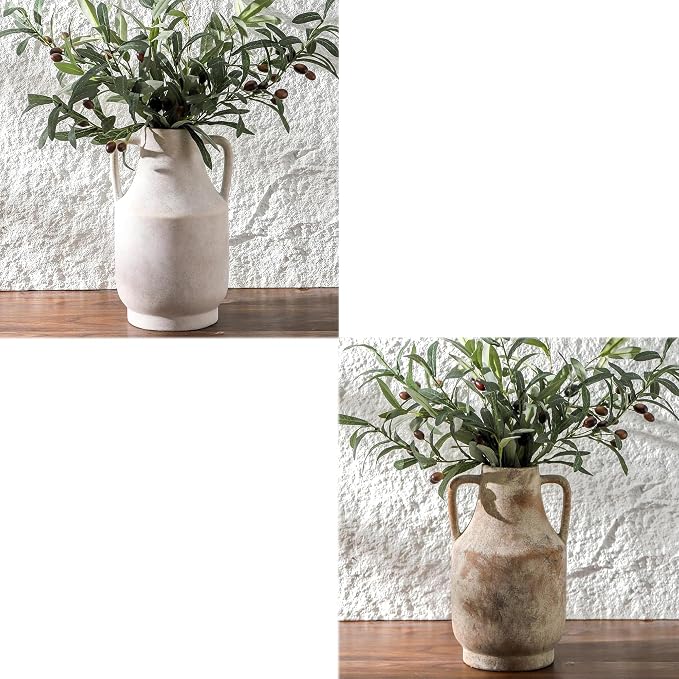 Mitt&Ditt Ceramic Flower Vase, Farmhouse Rustic Vase, Handcrafted Weathered Pottery Vases, Terracotta Vases for Home Decor, Living Room, Table, Shelf