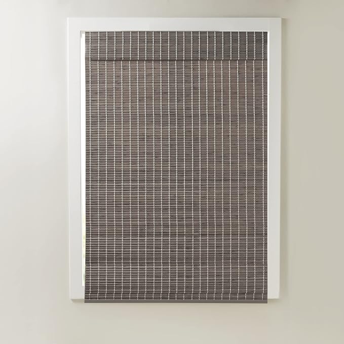 Madison Park Eastfield 100% Bamboo Cordless Roman Shades-Woven Wooden Privacy Panel, Light Filtering Easy Installation Window Blind Treatment, Bedroom, Living Room Decor, 29" W x 64" L, Grey Ash