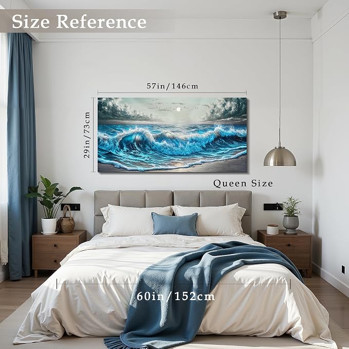 imjiayu Large Coastal Wall Decor, Beach Wall Art, Ocean Canvas Wall Art, Sunrise Seascape Decoration Painting Print, Sea Wave Landscape Picture For Living Room Bedroom Office Dining Room Home Decor, 29" X 57"